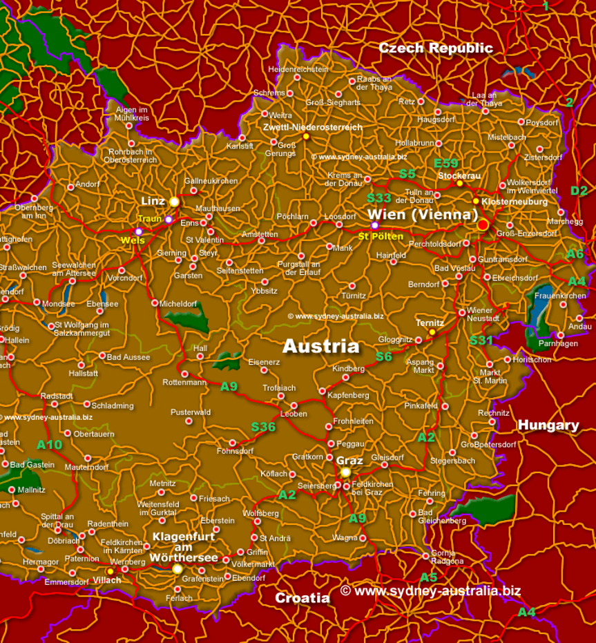 Map of East Austria. Click to zoom out