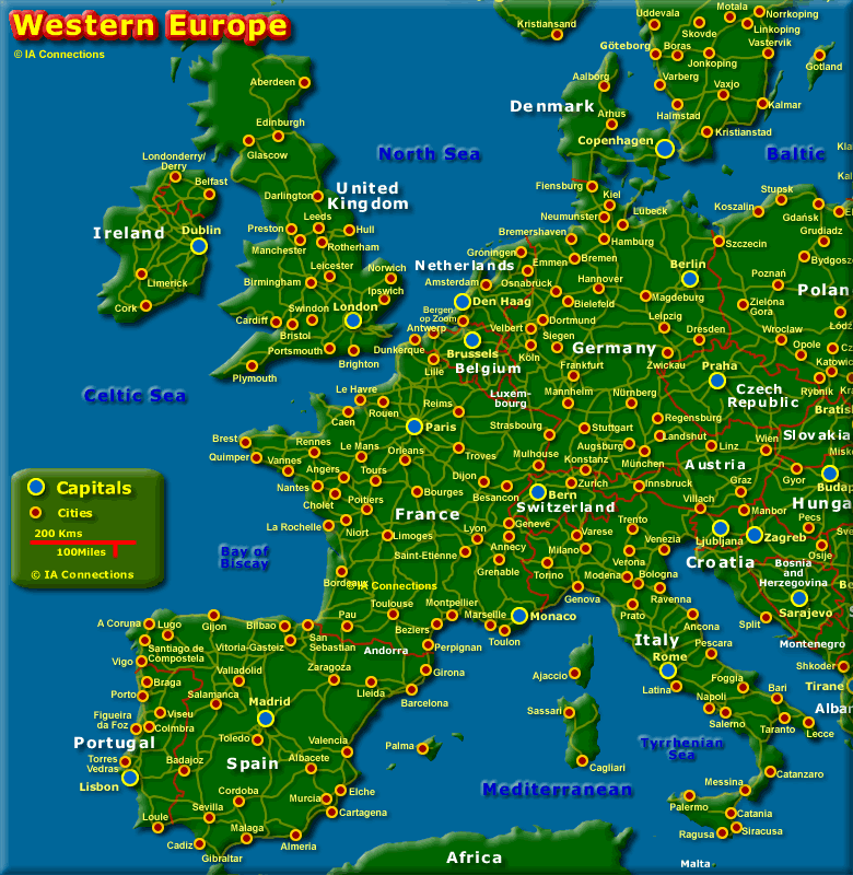 Western Europe Map - South - Click to Zoom Out