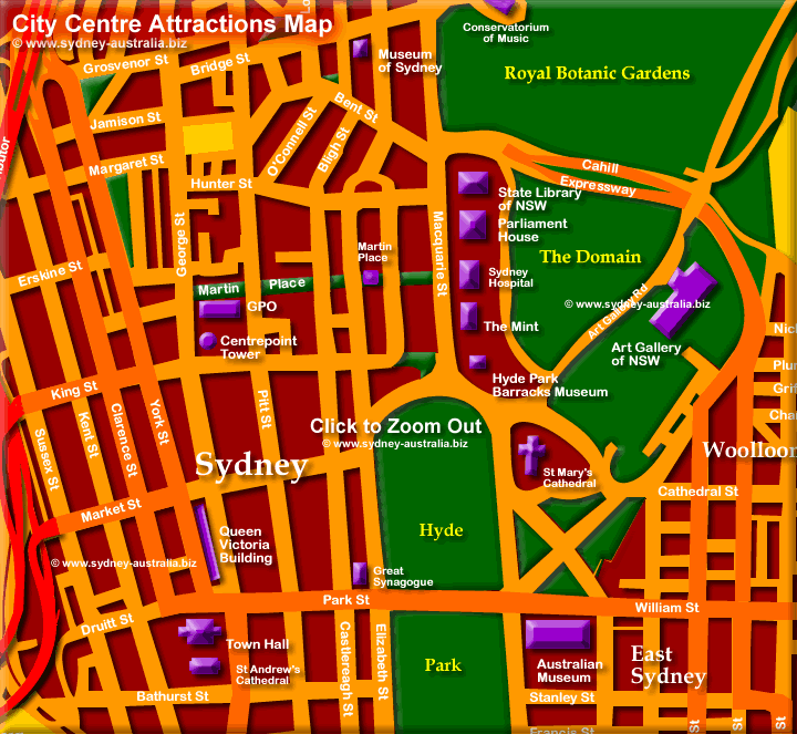 sydney city center map Sydney Cbd Map Showing City Central sydney city center map