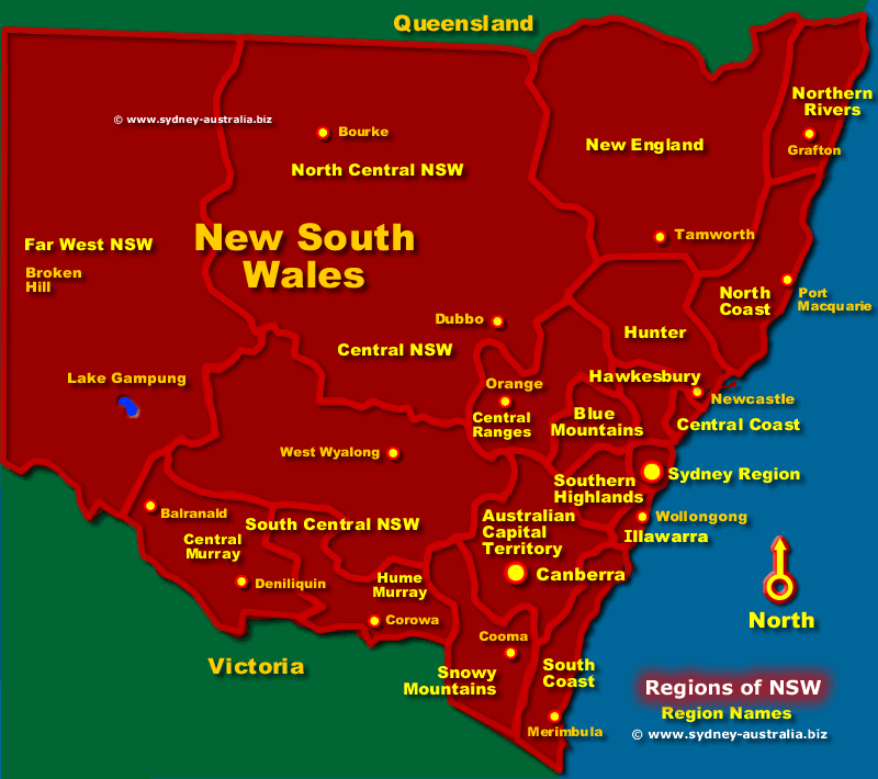 Map Of New South Wales Australia With Cities And Towns - Maps of the World