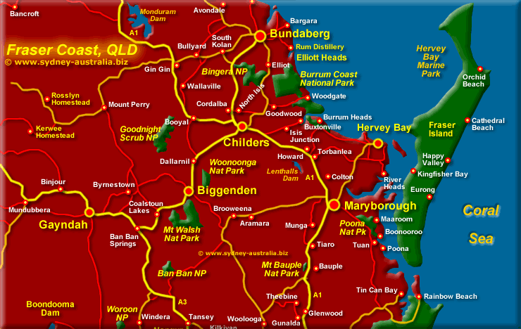 Fraser Coast Map QLD - Maryborough, Bay, Fraser Island