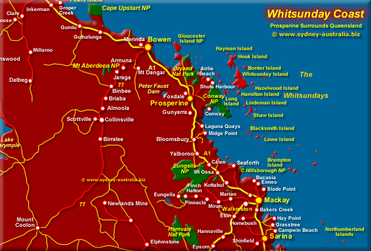 Whitsunday Coast Map, Islands and Coastal Surrounds